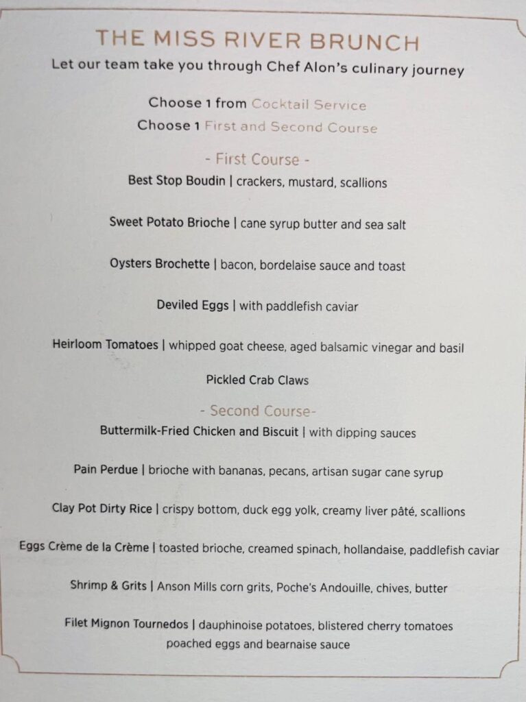 Miss River Brunch Course Menu