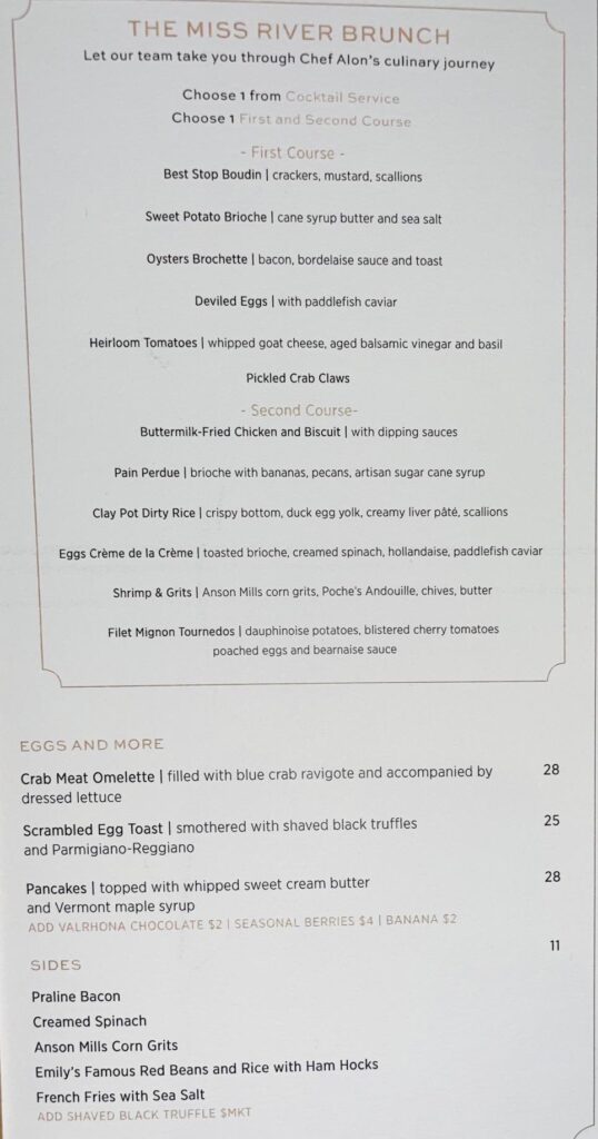 Miss River Menu