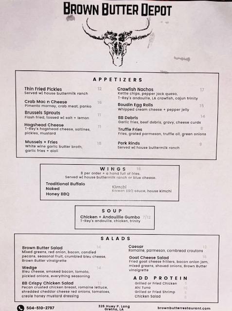brown butter depot menu front